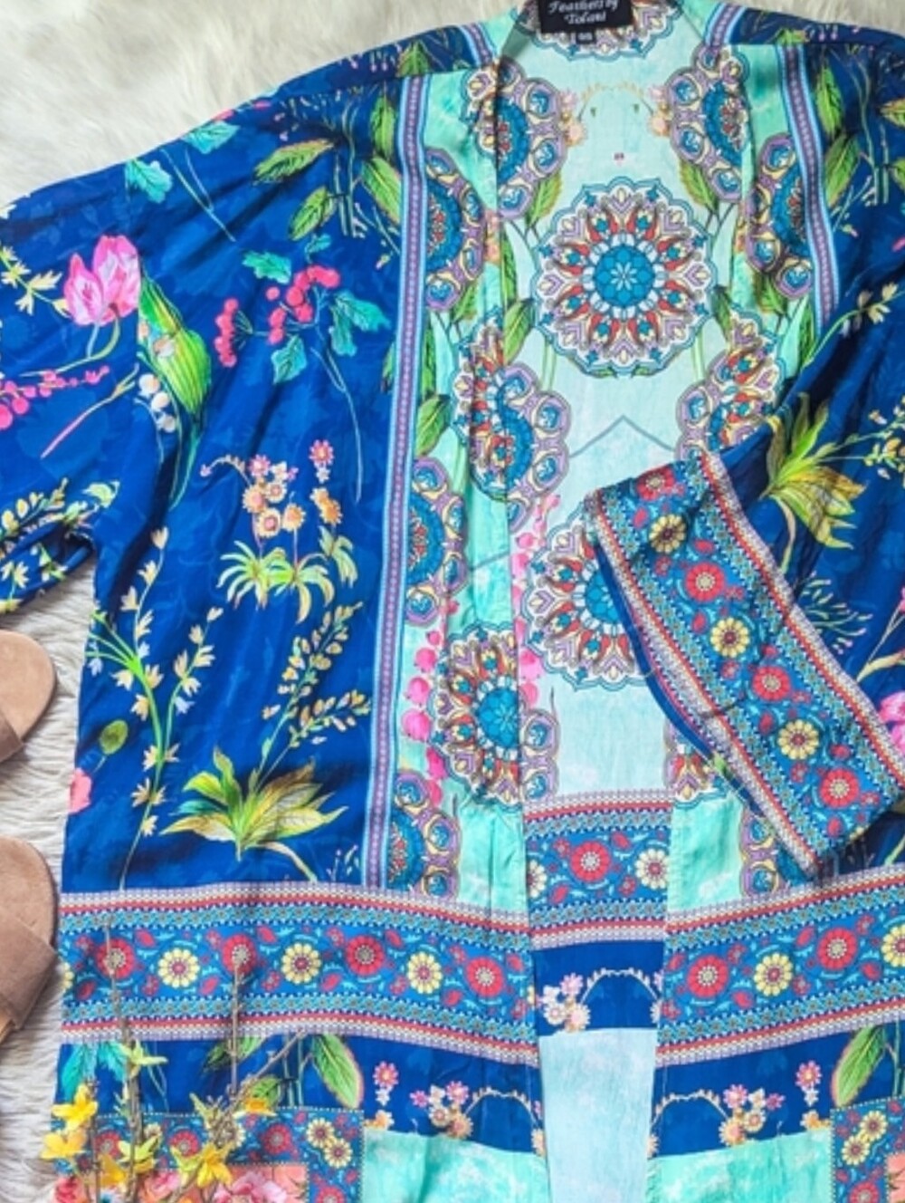 EUC Feathers By Tolani Bohemian Kimono Cardigan